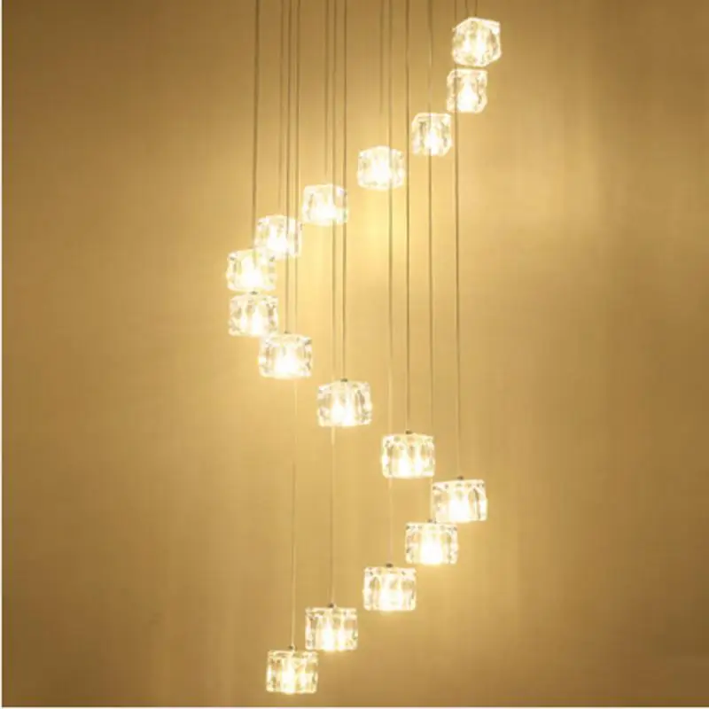 Kopen 6-25 Stks Trap Art Deco Led Cubic Glazen Hanglampen Voor Restaurant Penthouse Moderne G4 Led Kubus Licht Hoge Trap Verlichting