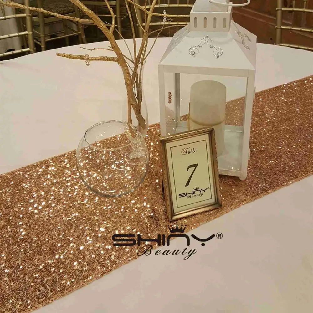Rose Gold 30*275 см золотые блестки для свадебных торжеств полиэстер/Нейлоновая Ткань Скатерть для отеля Золотая икона украшения банкета-80620 - Цвет: Rose Gold