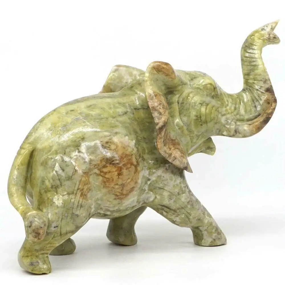 

Elephant Statue Natural Gemstone Lemon Jade Crystal Healing Carved Figurine Home Decor 7.48"