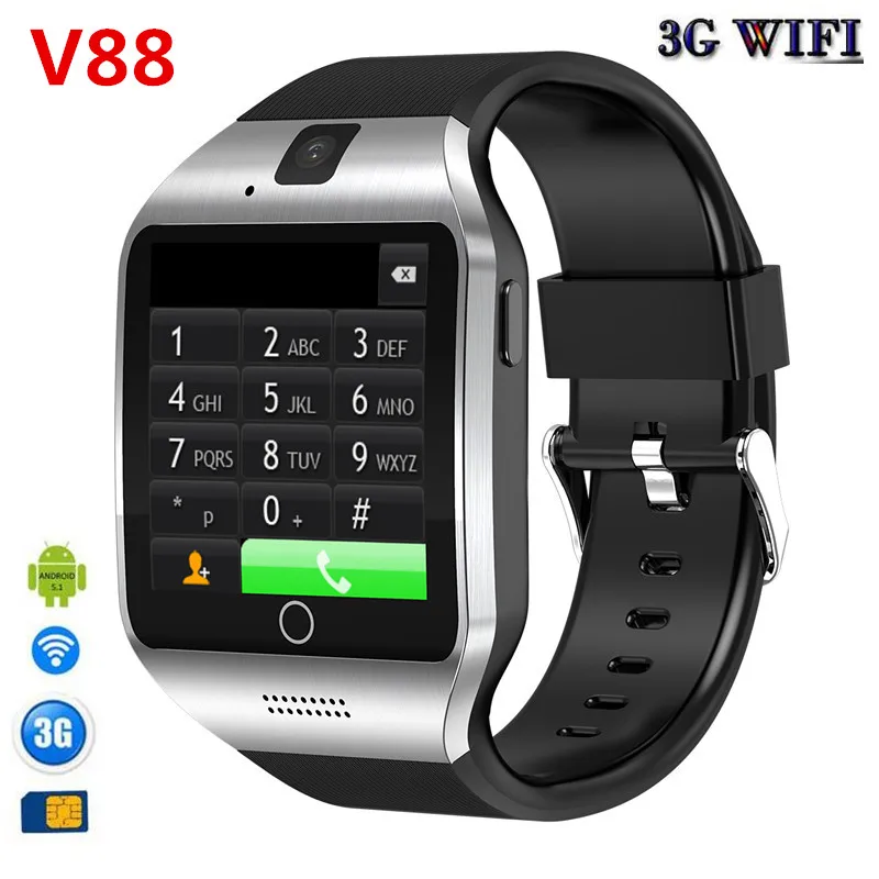 V88 Android OS смарт часы телефон Q18S с 500 Вт камера видео Поддержка Wi Fi 3g Sim карта Play Store