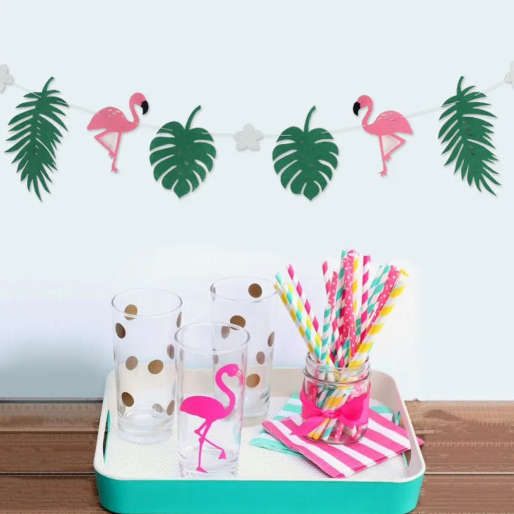 Flamingo Leaf Hanging Garland Decorations Summer Hawaiian Birthday Party Banner For Luau Tropical Beach Carnival Supply | Дом и сад