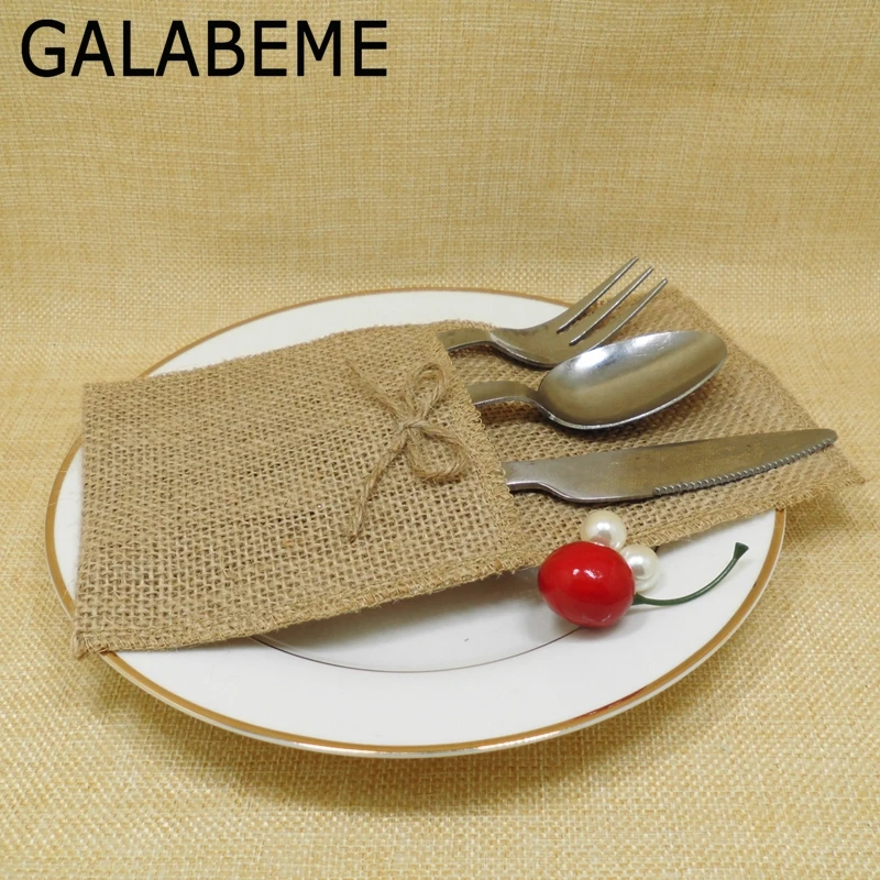 Galabeme 1 шт. 21х11см держатели для серебра джутовый гессийский карман столовых