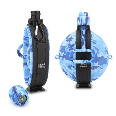 Camouflage Blue 580 мл складной высокой емкости велосипед Бутылка воды портативный силиконовый чайник для воды с компасом крышка бутылки для велоспорта кемпинга - Цвет: Camouflage Blue