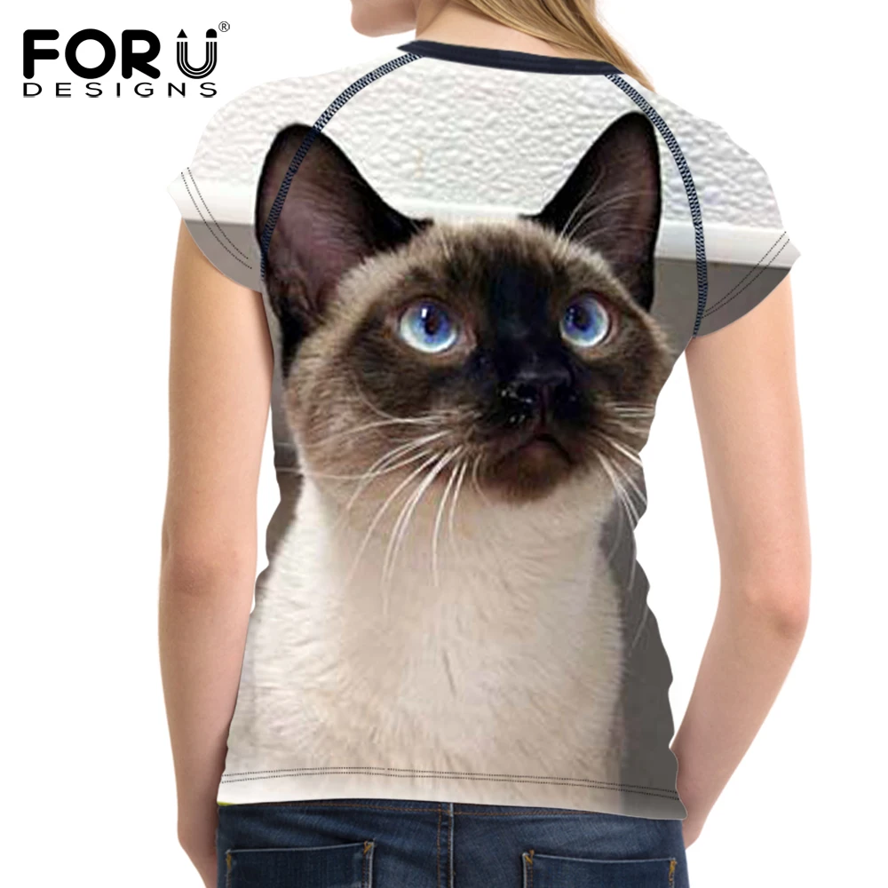 FORUDESIGNS/женская футболка для фитнеса спорта женщин с милым принтом кота коротким