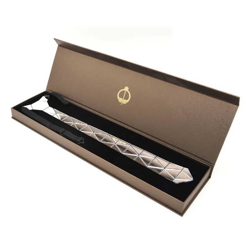 Handmade Glossy Silver Diamond Shape Acrylic Necktie Tie Gift Box Silver Mirror Slim Fashion Necktie Formal Suits Tie Wedding (art.: 7a3009502) - 7a3009502
