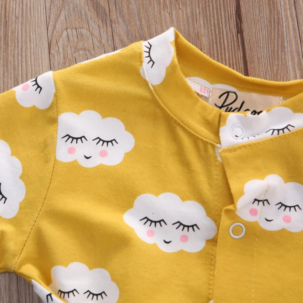 2019 spring and summer fashion new boy girl baby cloud print one-piece long-sleeved stand collar trousers climbing romper | Мать и
