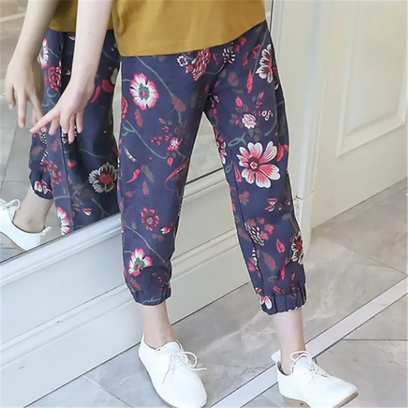 HziriP/милые летние тонкие хлопковые шаровары до щиколотки с цветочным принтом
