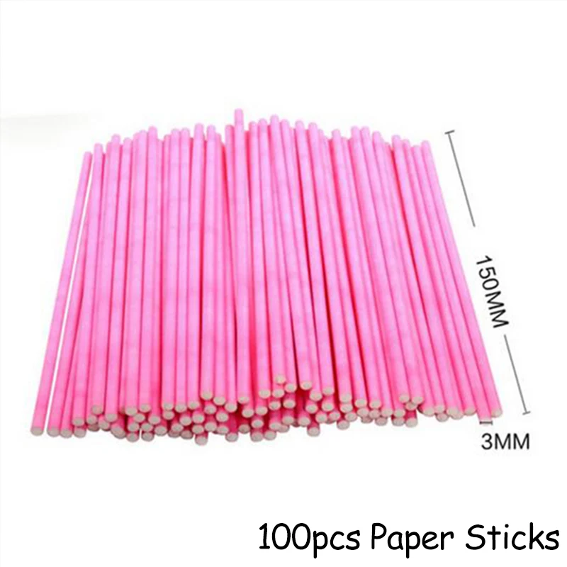 100pcs Pink Stick 100 шт. бумажные леденцы палочки для торта, палочки для торта, сладкий чистый целлофан, сумки для хранения конфет, детские украшения для дня рождения и свадьбы - Цвет: 100pcs Pink Stick