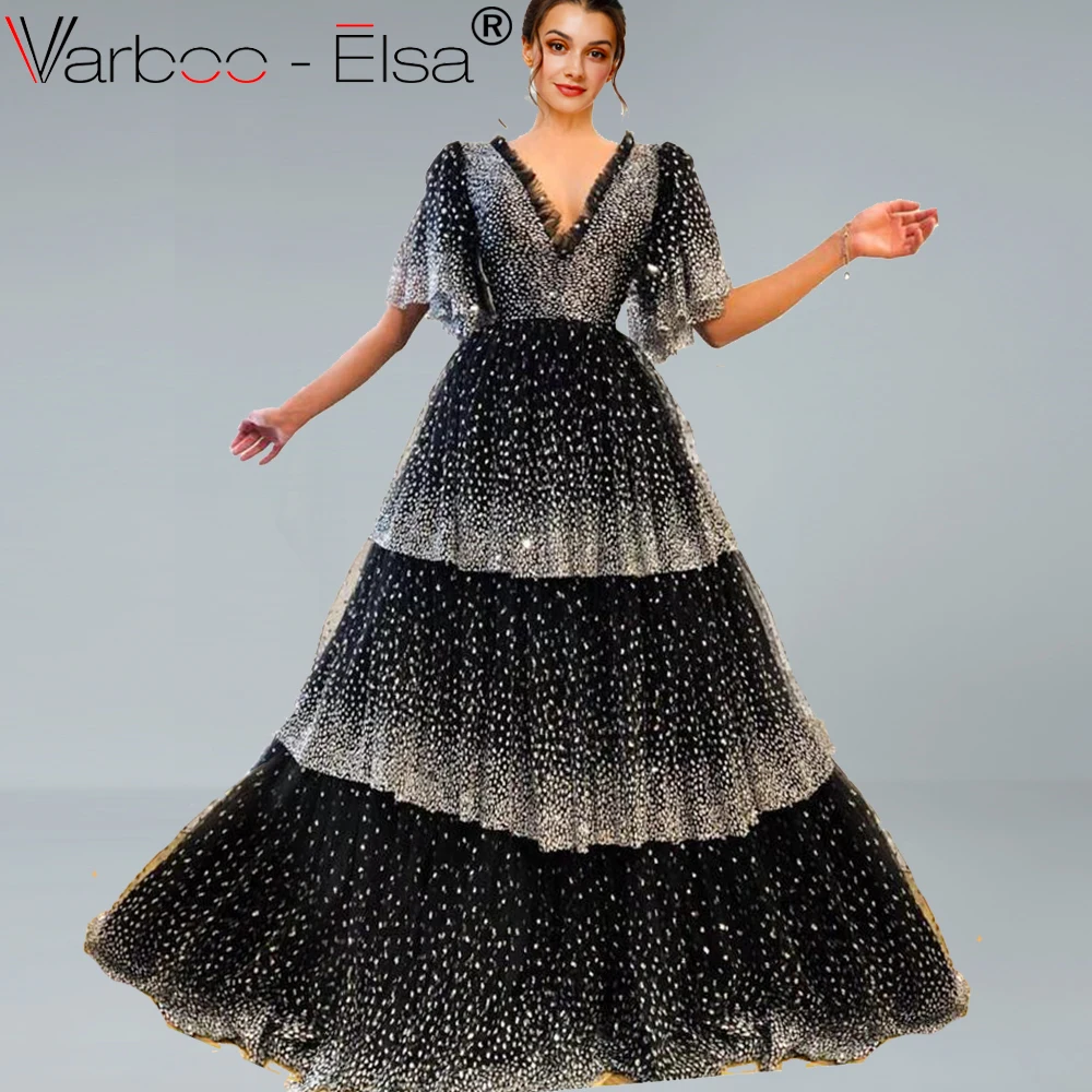 Черные блестящие мусульманские Вечерние платья VARBOO_ELSA элегантное вечернее