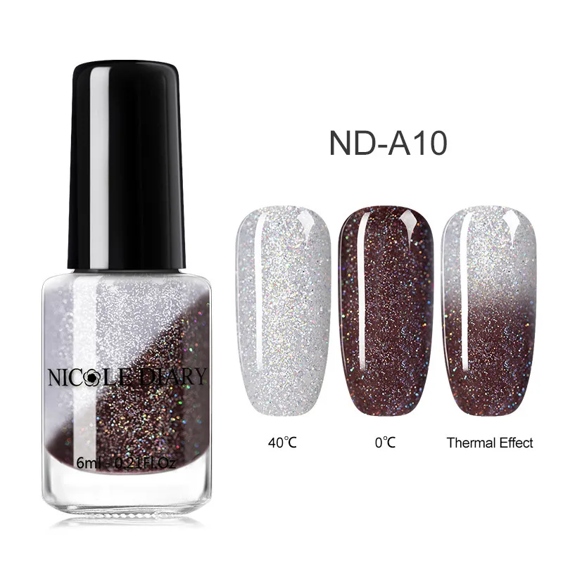 Thermal Glitter 10 NICOLE дневник термальный лак для ногтей Блеск Температура Изменение цвета на водной основе маникюрный лак Блестящий мерцающий лак для ногтей - Цвет: Thermal Glitter 10