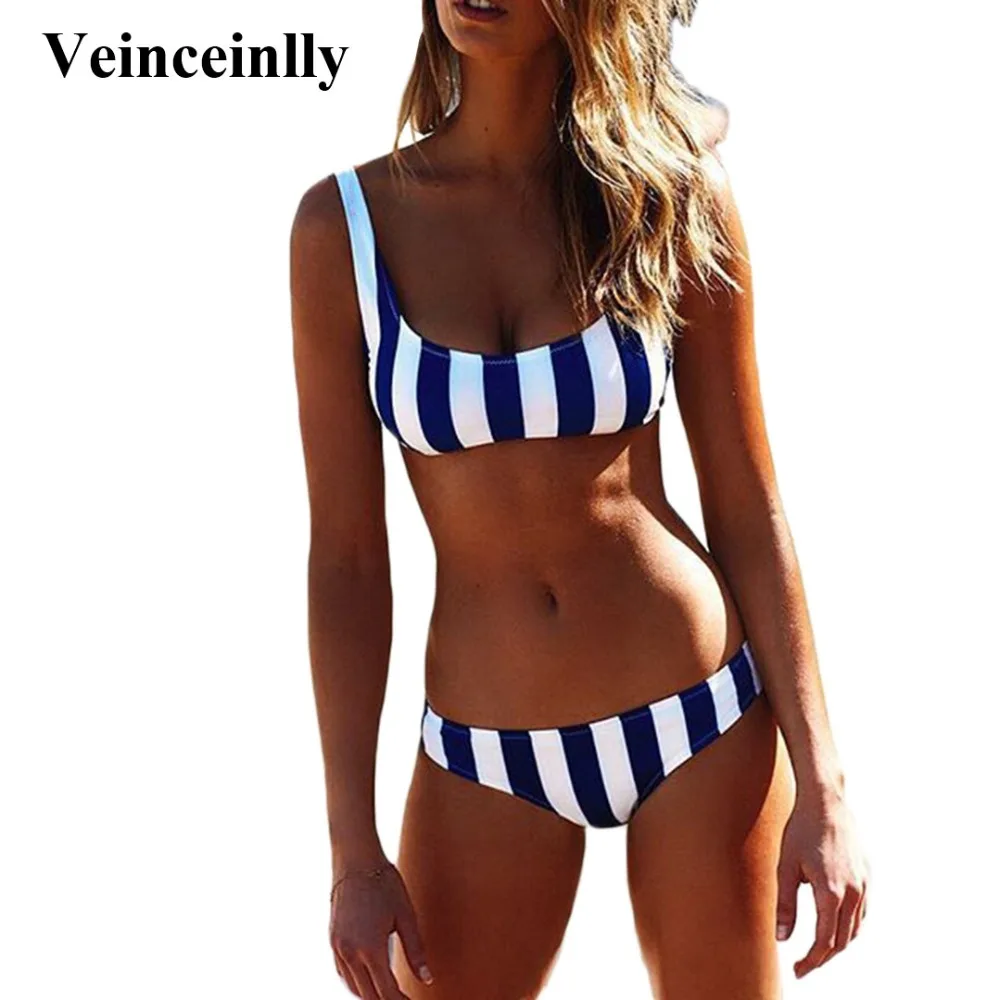 Новинка 2018 женский купальник бикини в синюю полоску Женский комплект из двух