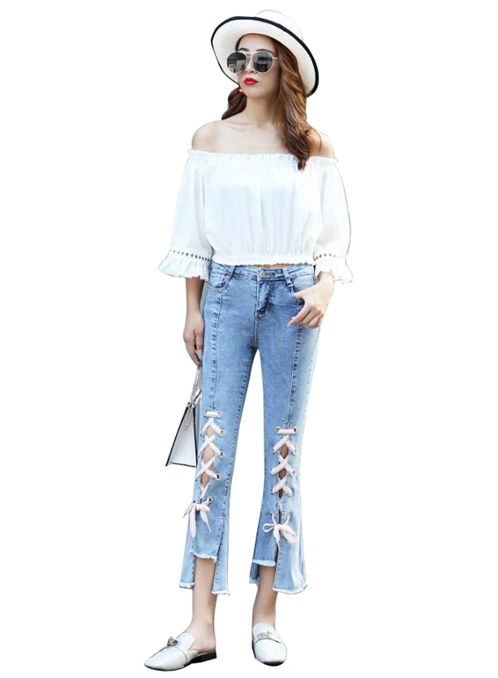 Women Jeans Fashion Split Flare Pants Slim High Waist Spring Ladies Denim Trousers For Woman |