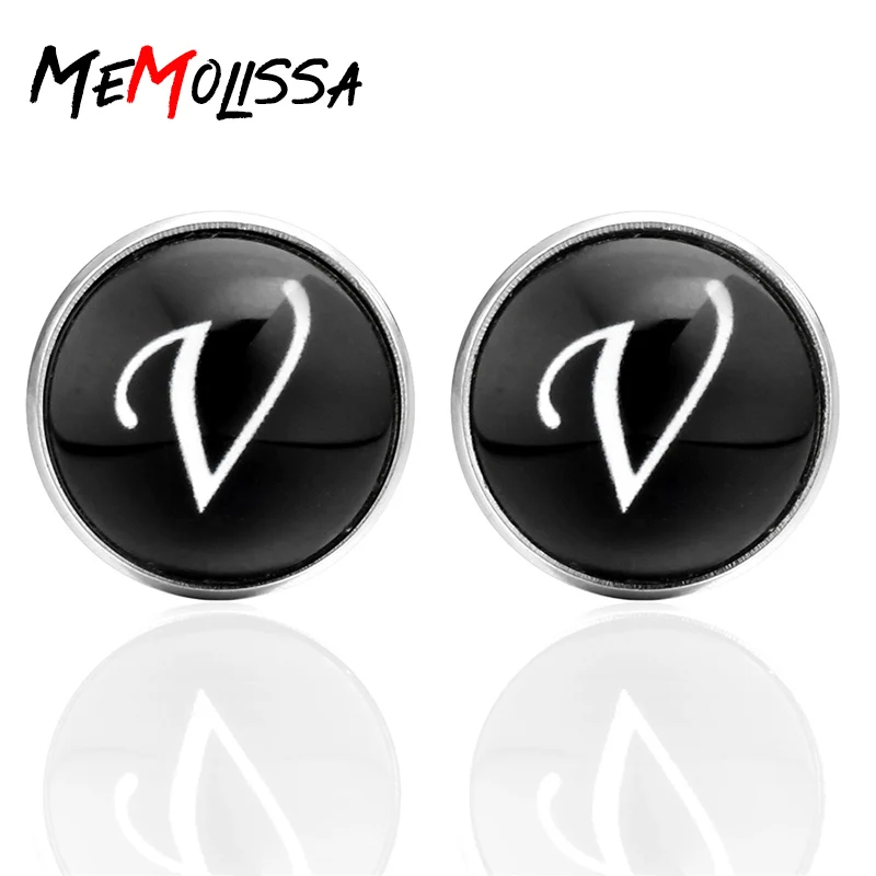 Новое поступление стеклянные круглые запонки MeMolissa с буквами V кабошоном