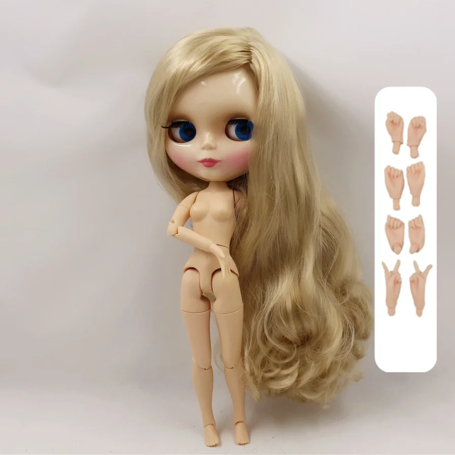 Icy factory шарнирная кукла blyth игрушка светлые волосы соединение тела Сторона расставания волос блестящее лицо голая кукла 30 см - Цвет: doll with hand B