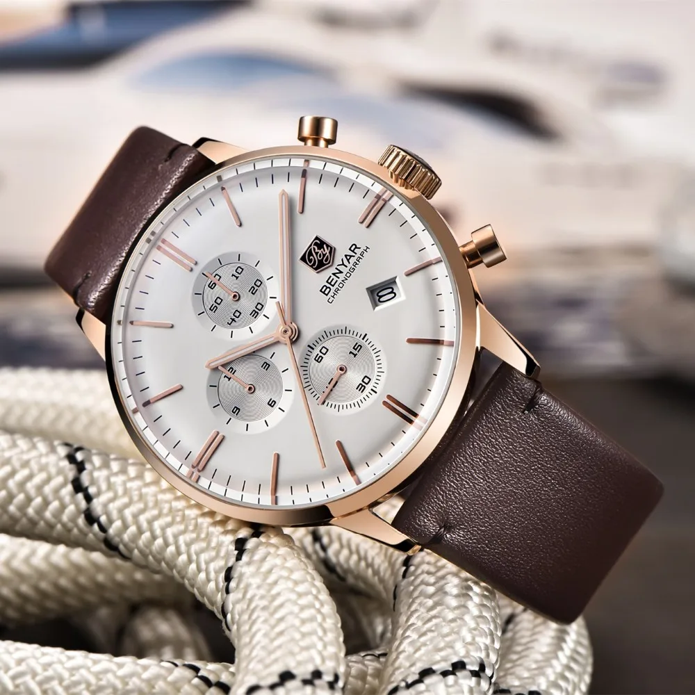 Reloj Hombre 2016 BENYAR моды кожаный ремешок Для мужчин часы лучший бренд класса люкс
