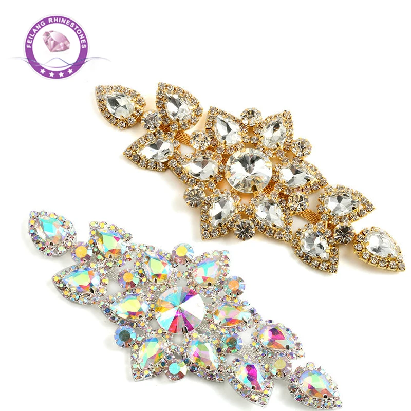 

1 Pcs Crystal AB Rhinestone Applique Sewing on Silver Crystals Appliques for Clothing Wedding Dress Decoration