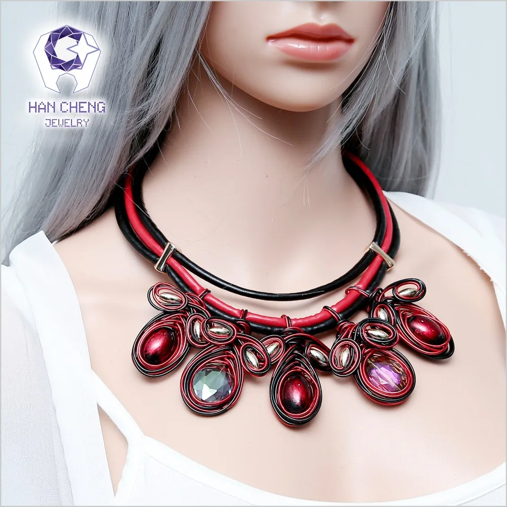 Новинка модное кожаное ожерелье HanCheng ручной работы с бусинами и кристаллами