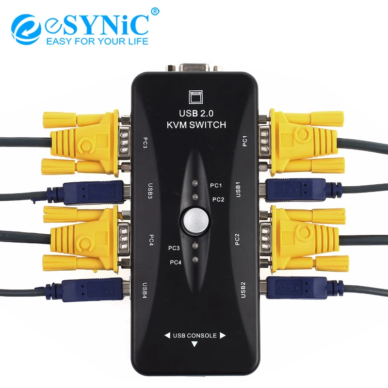 Коммутатор eSYNiC с 4 портами USB 2 0 KVM для клавиатуры мыши монитора VGA ПК ноутбука блок