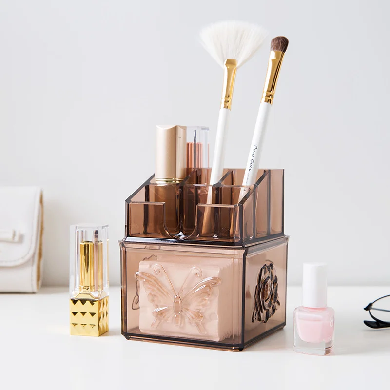 Stackable Transparent Carved Lipstick Storage Box Cosmetic Organizer Plastic Cotton Pad Container desktop Makeup | Дом и сад