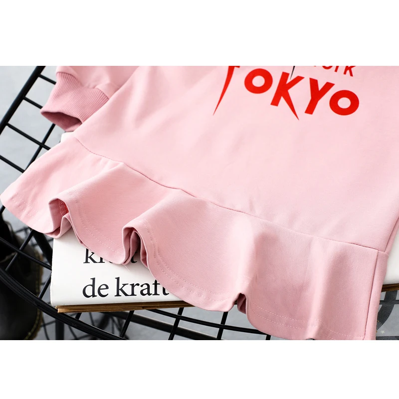Girls Dresses 2018 Autumn New Children's Clothing Casual Sweet Letter Long Sleeve Hooded Ruffled Sweater Dress | Детская одежда и