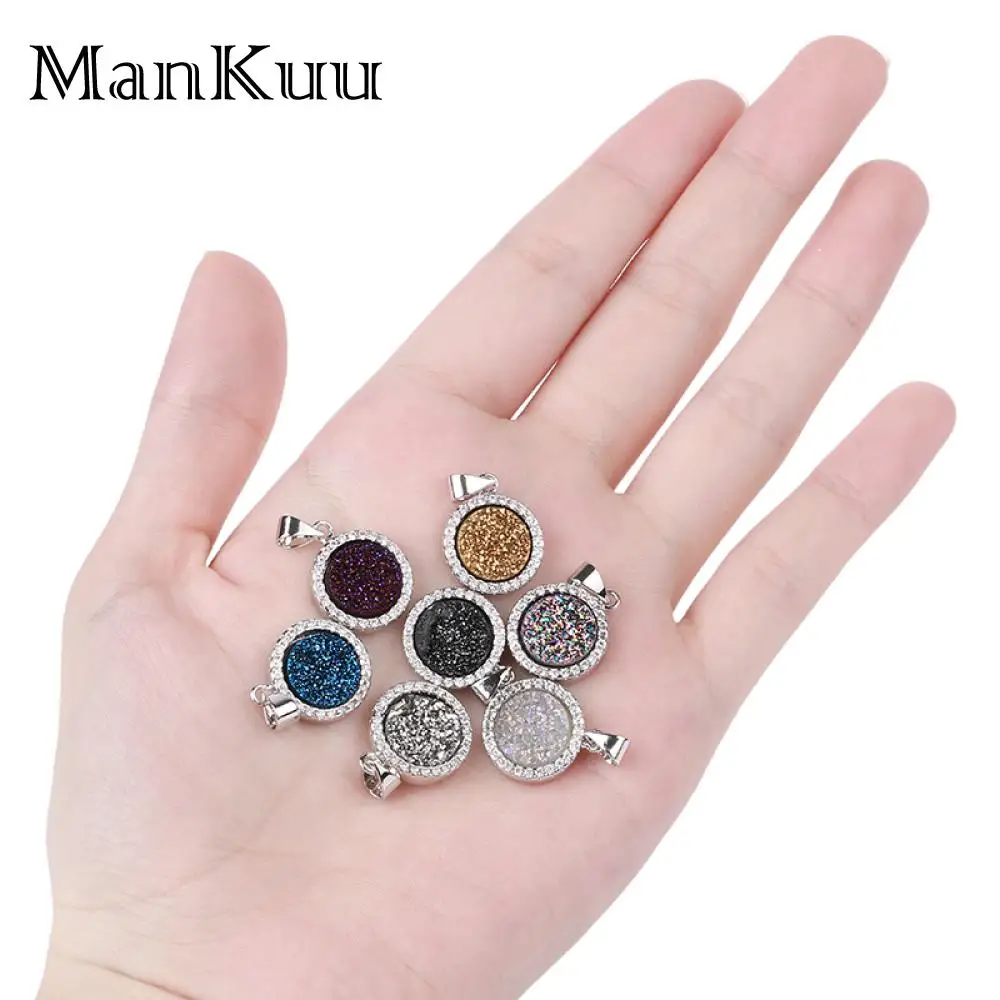 Разноцветные Подвески Mankuu Druzy круглые подвески с посеребренным кристаллом и
