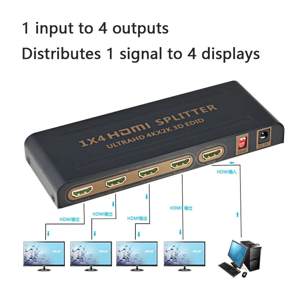 HDMI сплиттер Aikexin 1X4 Ultra HD 4K x 2K 1 в 4 выход Full 1080P видео разветвитель для HDTV PS3 PS4 DVD |