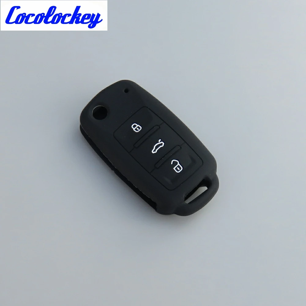 Cocolockey силиконовый чехол для ключа автомобиля для VW golf jetta для Skoda Yeti Superb Октавия Рапид для сиденья Леон Ибица 3 кнопки дистанционного управления - Название цвета: Blackwithwhitebutton