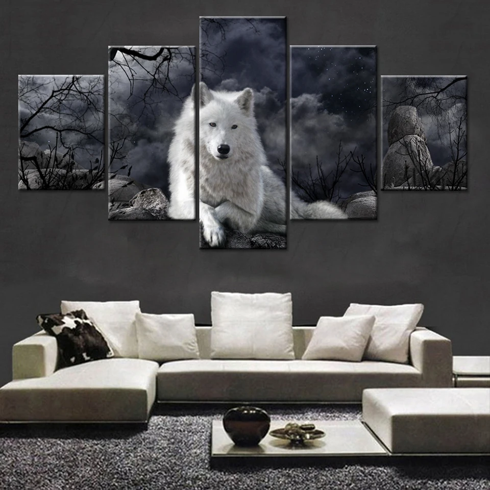 

Painting Oil Poster Wall Fashion Picture For Home Decoration 5 Panel Animal Wolf Canvas Art Print Modular Kids Room Framework