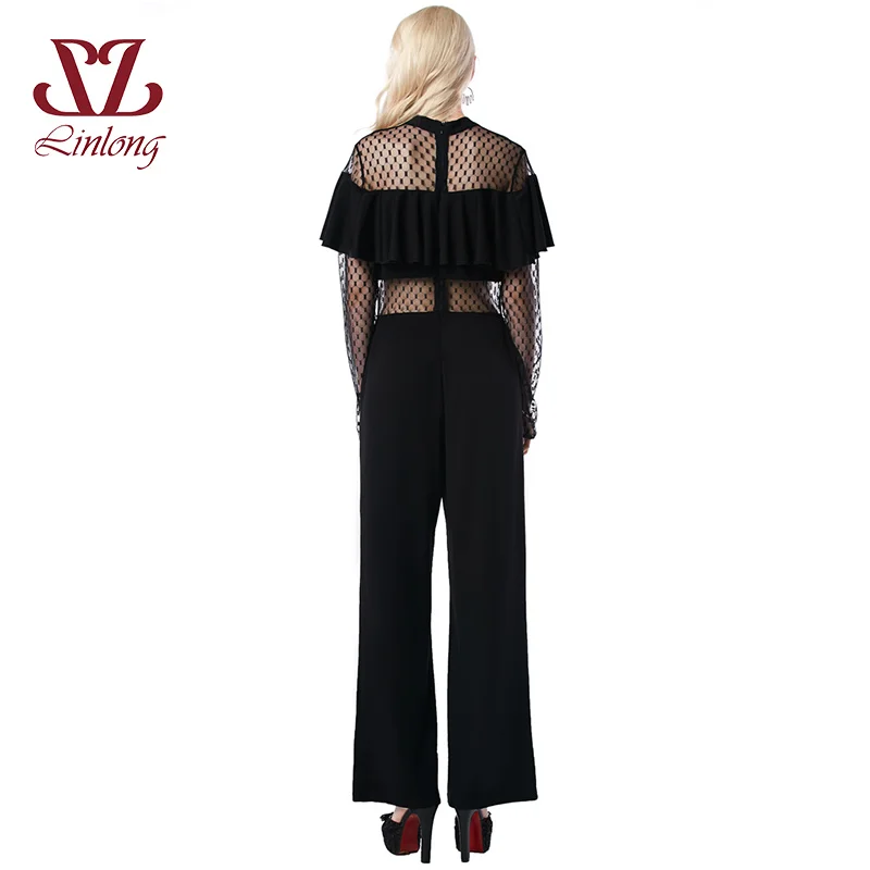 LINLONG Элегантный О Шея Кружева комбинезон женские выдалбливают сексуальный 2018