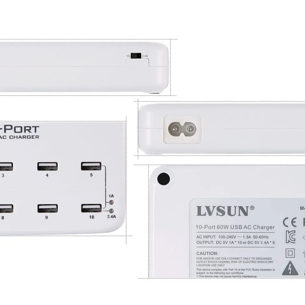 LVSUN Быстрая зарядка 2 0 10 портов поддержка для iPhone Samsung Galaxy S6 Note HTC M9 Nexus 6 Xiaomi Mi4 LS-10U |