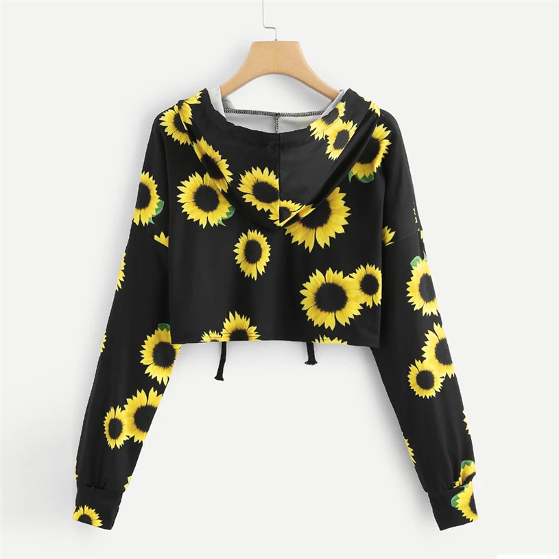 Womens Long Sleeve Sunflower autumn fashion tops 2018 women new arrival vetement Printing Hooded Sweatshirt Tops Y816#30 | Женская