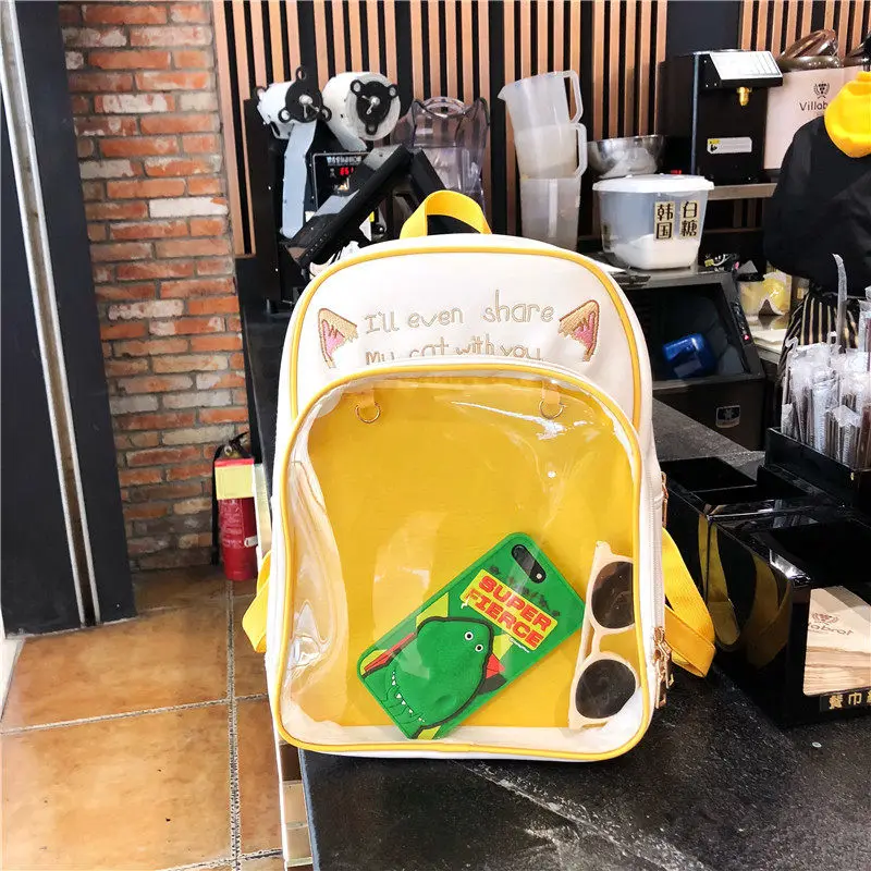 Прозрачный женский рюкзак с милым бантом школьные мини-сумки розового и черного