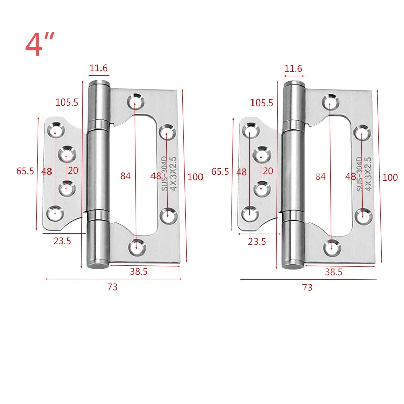 L4 inch T2.0mm 2 предмета(1 пара) мебельная фурнитура " 5-дюймовый щелевые со стеклянными дверцами утолщенной бесшумный 304 Нержавеющая сталь матери - Цвет: L4 inch T2.0mm