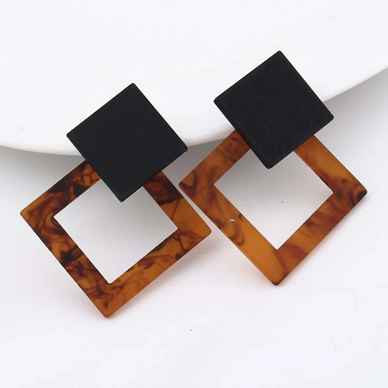 2021 New Japan Acetic Acid Leopard Acrylic Geometric Big Square Drop Earrings For Women Girl Party Bijoux AE525 | Украшения и