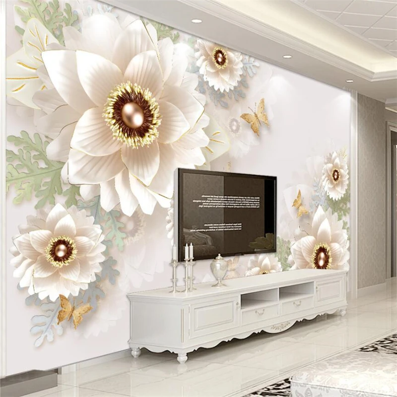 

Beibehang большие пользовательские обои фрески 3D трехмерные рельефные ювелирные изделия цветы Европейский ТВ фон настенные картины