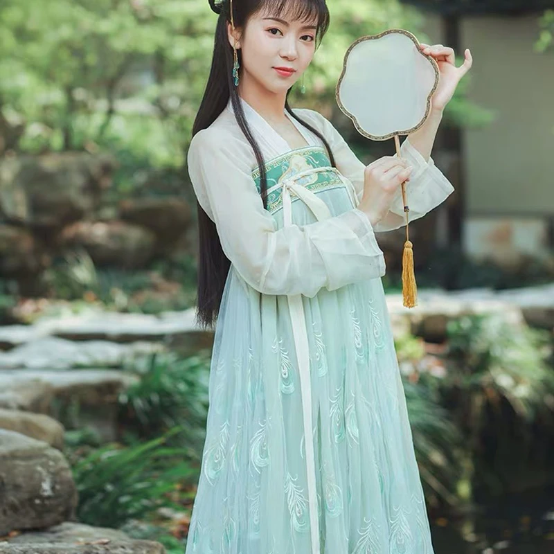 Красивое сказочное платье Hanfu для женщин с перьями китайской династии Хань