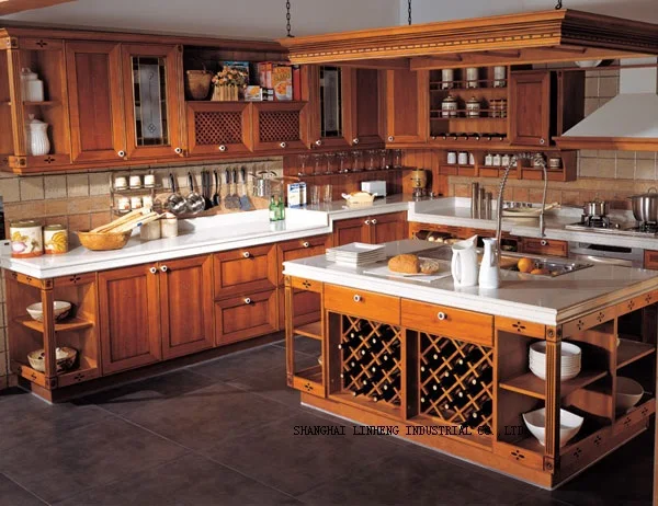 Китайский кухонный шкаф из твердой древесины (LH SW043)|wood kitchen cabinets|solid wood cabinetskitchen