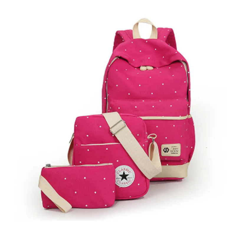 2019 New arrived wave dot Printing Women Backpack Set Teenage Girls School Bags Canvas Candy Color Bag For 3 Pieces | Багаж и сумки