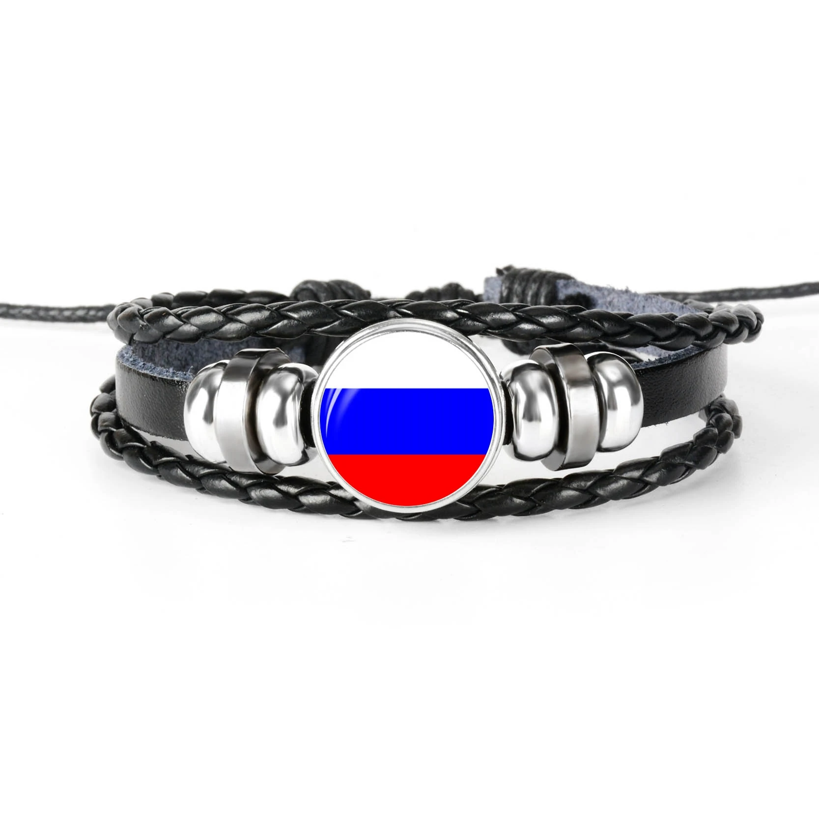 Модный браслет ручной работы с литовским флагом России для мужчин и женщин, стеклянный кабошон, кожаный браслет, ювелирный подарок - Окраска металла: RUSSIA