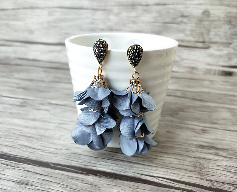 5 Pairs Mix color Fashion Cloth flower earrings Pave Rhinestone jewelry Handmade Charm Soft Women Jewelry ER722 | Украшения и