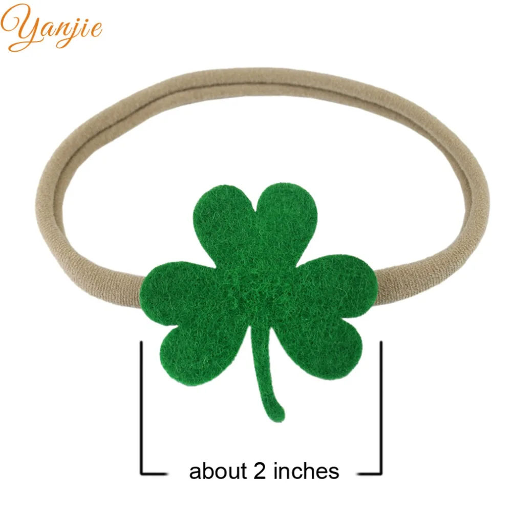10pcs/lot St Patrick's Day Soft Nylon Elastic Headband For 2021 Infantile Girls Green Shamrock Felt Hair Bow Accessories | Аксессуары