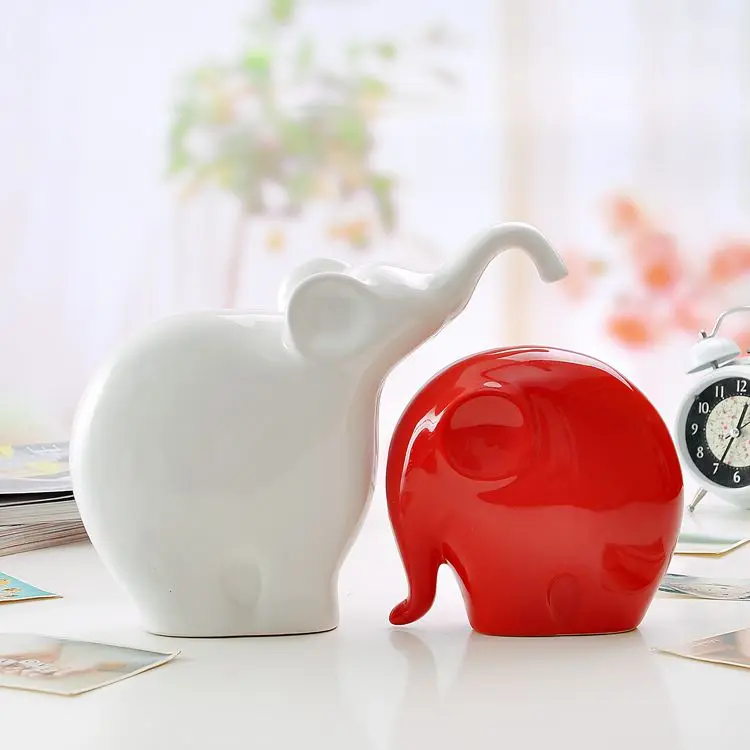 

white and red ceramic elephant lovers home decor crafts room decoration ceramic kawaii ornament porcelain animal figurines