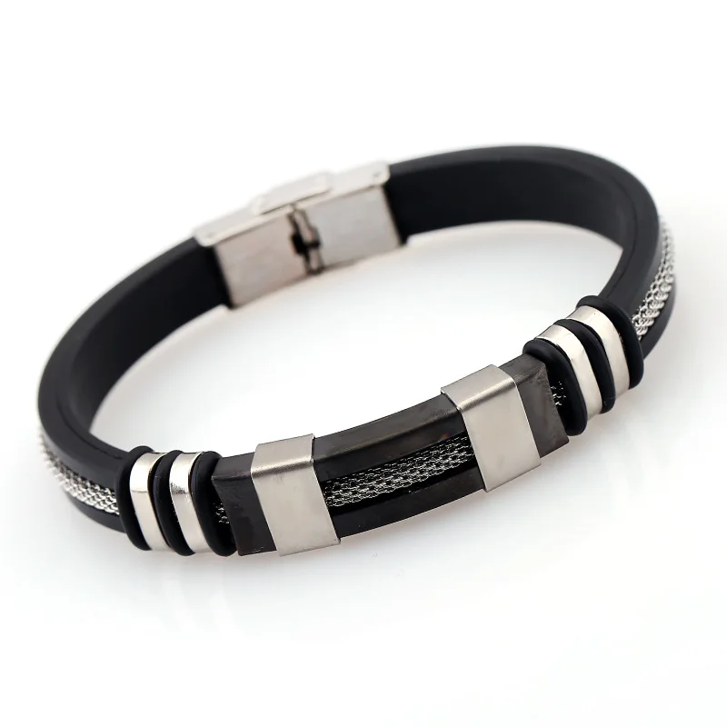 Мужской браслет из нержавеющей стали черный силиконовый в стиле панк простой