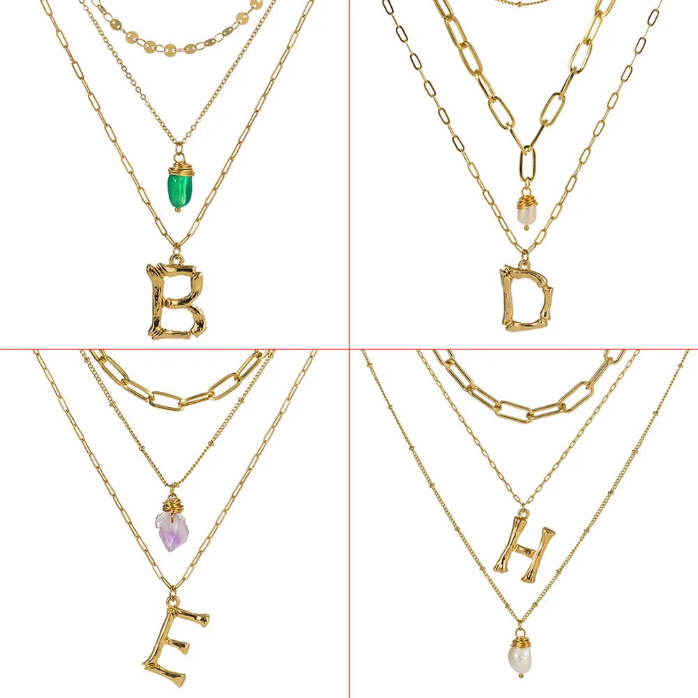 Trendy Multi-layer Irregular Chain Metal Lock Capital Letter Sequins Necklace For Women Three-layer Gold Pendants Jewelry | Украшения и
