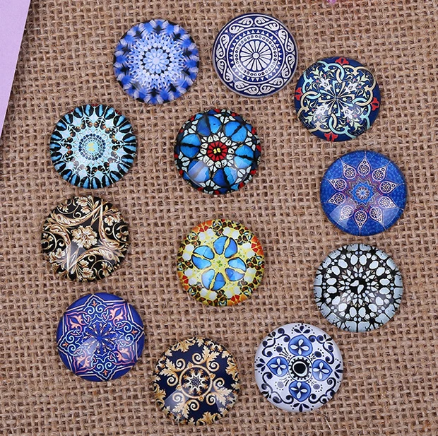 24pcs 12/14/16mm Retro Pattern Flowers Round Handmade Photo Glass Cabochons & Glass DIY Handmade Cabochon beads Jewelry Fittings