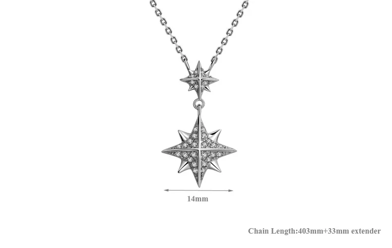 SA SILVERAGE Real 925 Sterling Silver Star Necklaces/Pendants AAA Zirconia Choker Necklace 925 Sterling Silver Necklaces Gift
