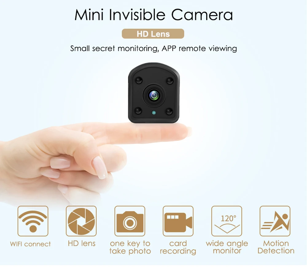 Мини Беспроводная Wi-Fi ip-камера 1080P 2.0MP, безопасность, удаленный монитор, маленькая камера, ночное видение, обнаружение движения, 64 ГБ, TF карта, запись