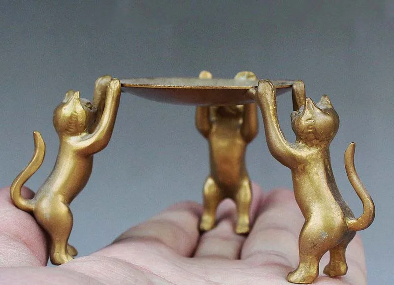 Китайский тибетский Латунный Подсвечник с масляной лампой для животных 3 статуя