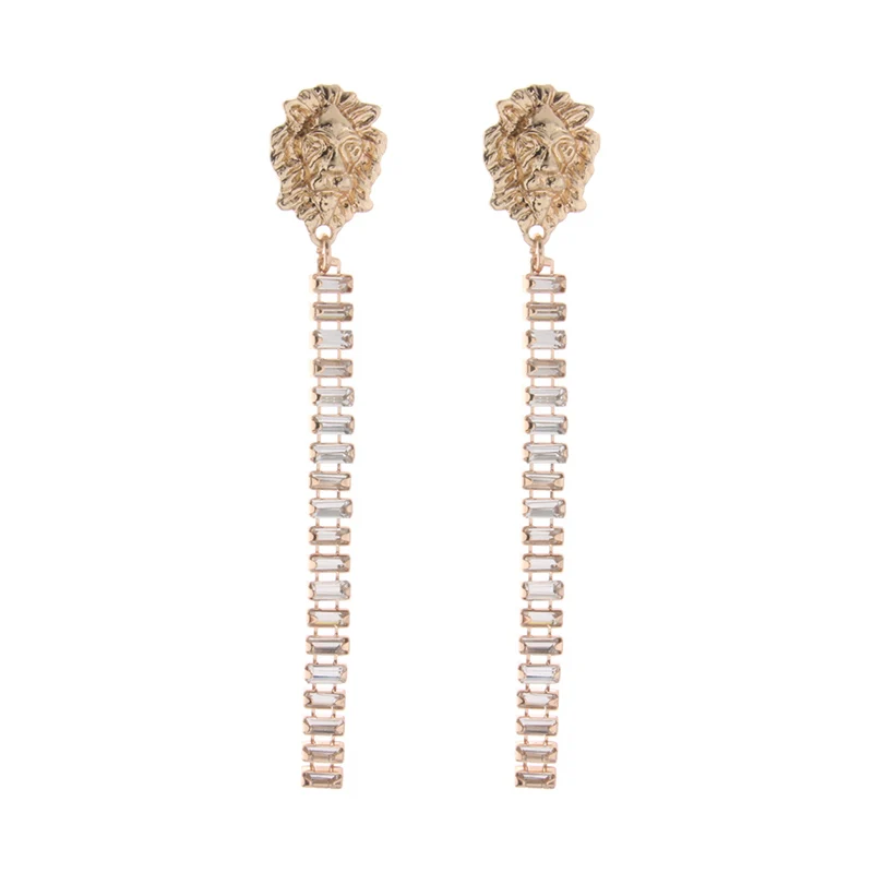 

NeeFu WoFu Lion head Earrings Brand glass Big Earring Large Long Brinco Ear Oorbellen Leopard head 2019 Christmas Gift