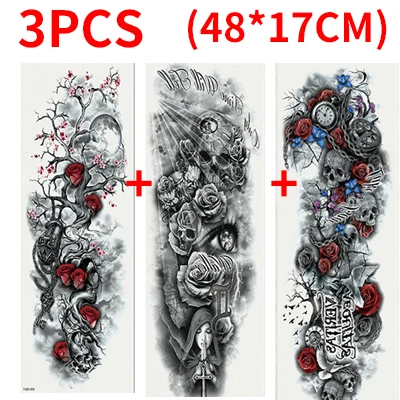 style 1-3Pcs Временные татуировки наклейки для мужчин татуировки рукава тела рука Вспышка татуировки водонепроницаемые переводные наклейки череп цветок металлик татуировки - Цвет: style 1-3Pcs